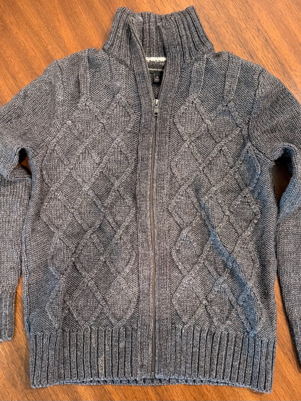 Banana Republic Gray Cable Knit Wool Blend Full Zip Sweater Men’s M